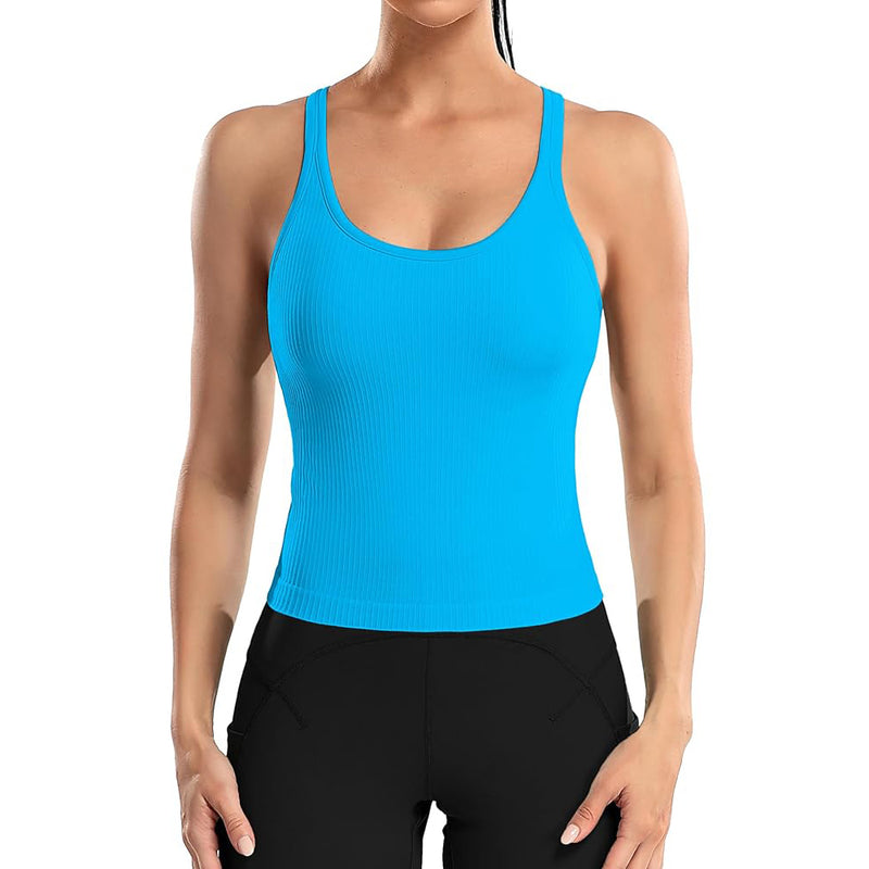 ANFERRY Ribbed Athletic Tank Tops for Women with Built in Bra Racerback Seamless Scoop Neck Workout Camis Top