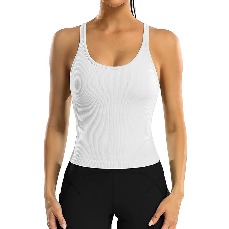 ANFERRY Ribbed Athletic Tank Tops for Women with Built in Bra Racerback Seamless Scoop Neck Workout Camis Top