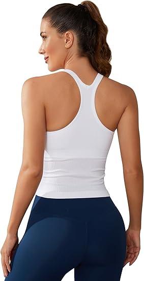 ANFERRY Ribbed Athletic Tank Tops for Women with Built in Bra Racerback Seamless Scoop Neck Workout Camis Top