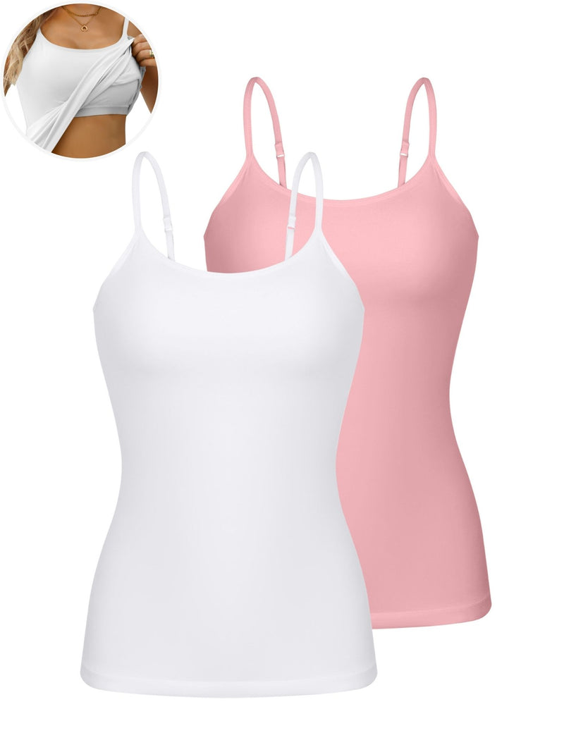 ANFERRY Womens Cotton Camisoles with Shelf Bra Solid Basic Spaghetti Straps Tank Tops Camis Pack of 2
