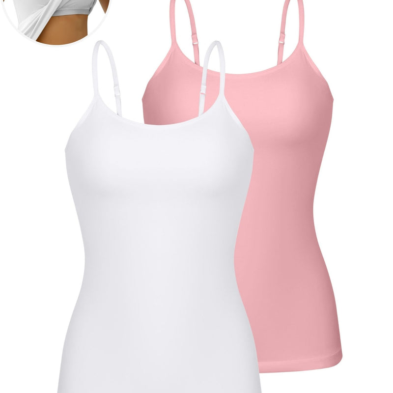 ANFERRY Womens Cotton Camisoles with Shelf Bra Solid Basic Spaghetti Straps Tank Tops Camis Pack of 2