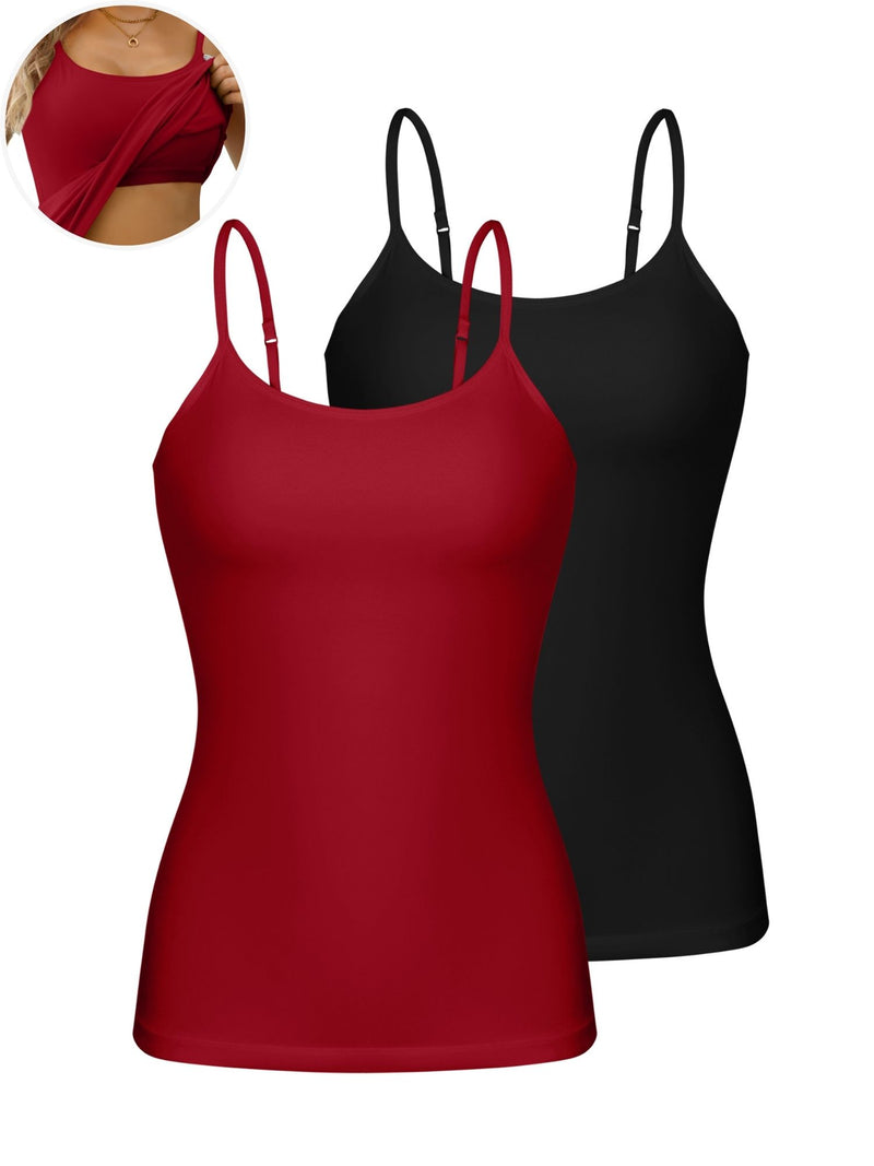 ANFERRY Womens Cotton Camisoles with Shelf Bra Solid Basic Spaghetti Straps Tank Tops Camis Pack of 2