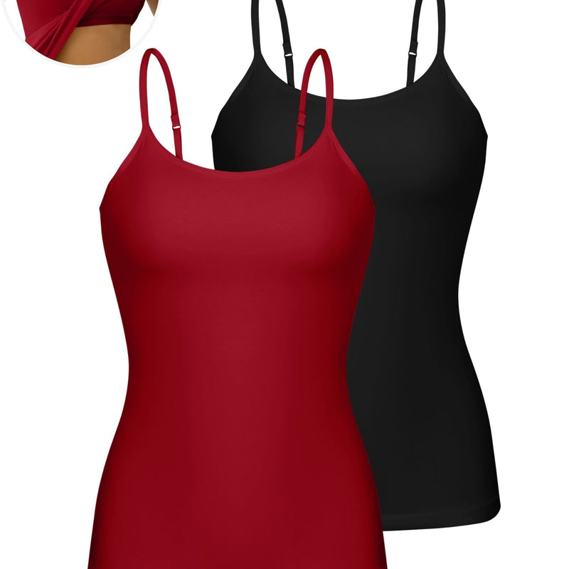 ANFERRY Womens Cotton Camisoles with Shelf Bra Solid Basic Spaghetti Straps Tank Tops Camis Pack of 2