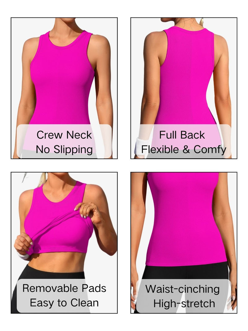 ANFERRY Ribbed Workout Tank Tops for Women Seamless Full Length Athletic Camisole with Built in Bra