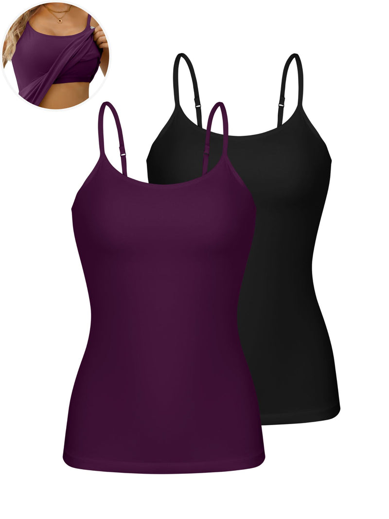 ANFERRY Womens Cotton Camisoles with Shelf Bra Solid Basic Spaghetti Straps Tank Tops Camis Pack of 2