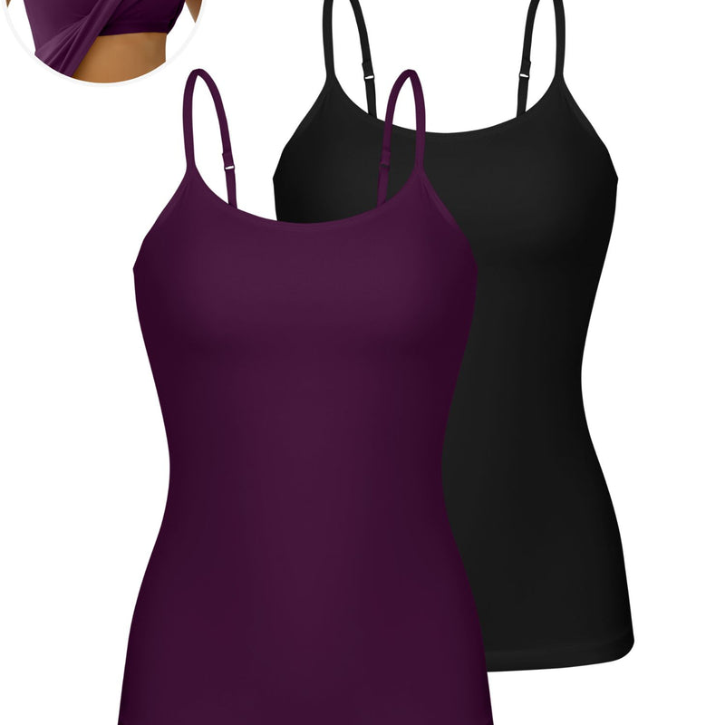 ANFERRY Womens Cotton Camisoles with Shelf Bra Solid Basic Spaghetti Straps Tank Tops Camis Pack of 2