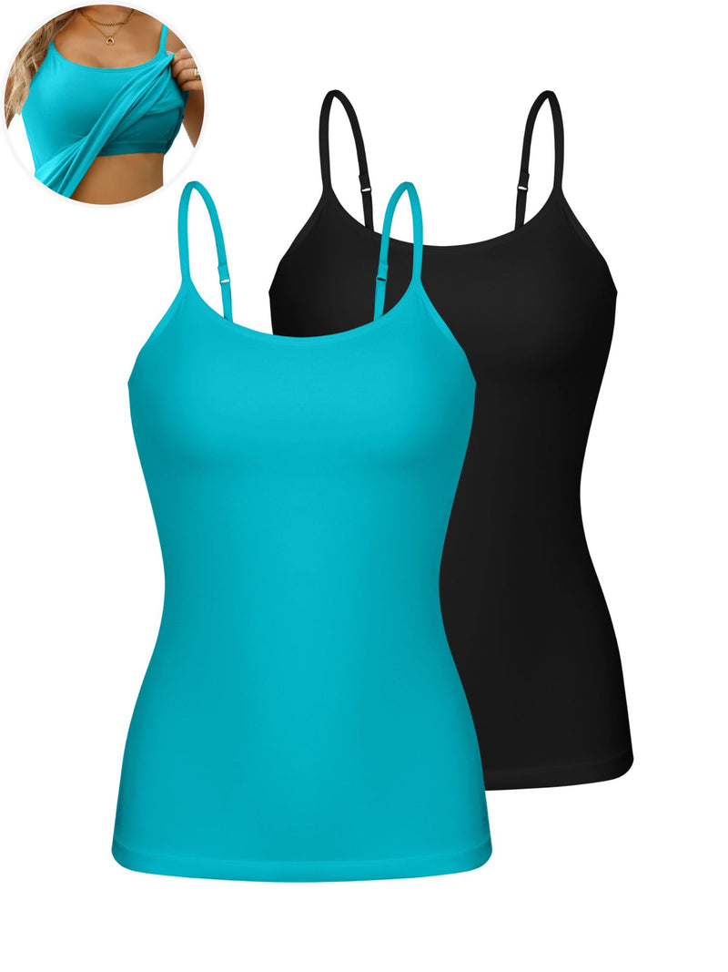 ANFERRY Womens Cotton Camisoles with Shelf Bra Solid Basic Spaghetti Straps Tank Tops Camis Pack of 2