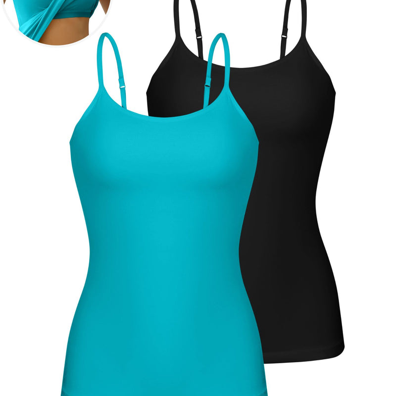 ANFERRY Womens Cotton Camisoles with Shelf Bra Solid Basic Spaghetti Straps Tank Tops Camis Pack of 2