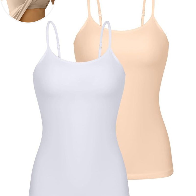 ANFERRY Womens Cotton Camisoles with Shelf Bra Solid Basic Spaghetti Straps Tank Tops Camis Pack of 2