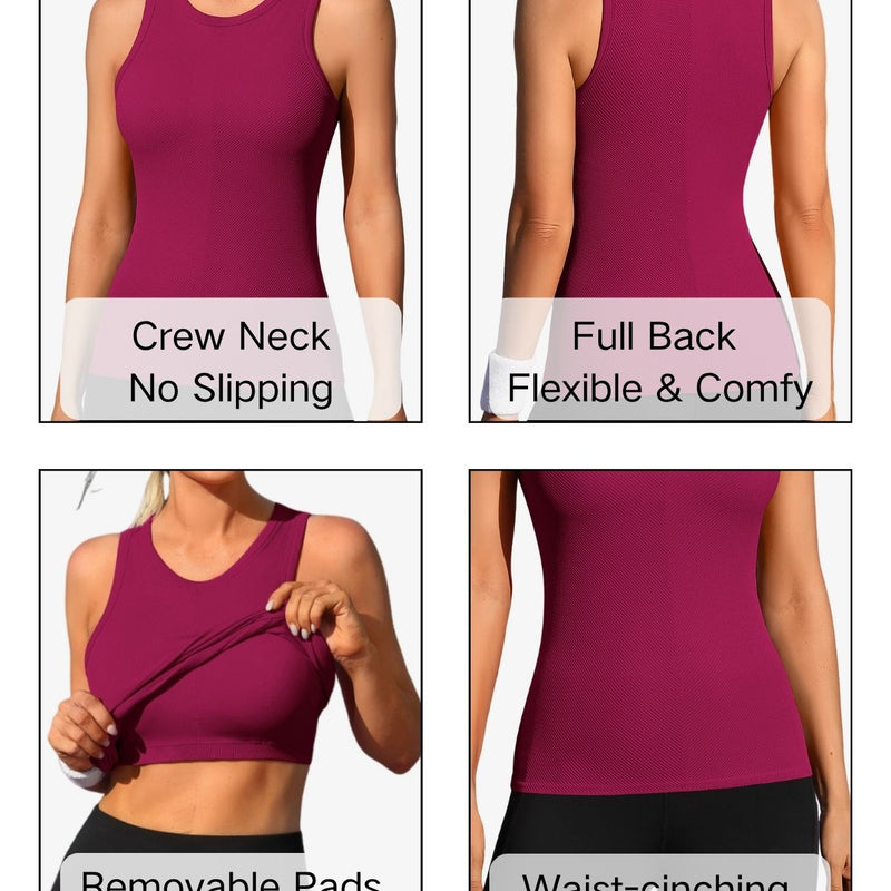 ANFERRY Ribbed Workout Tank Tops for Women Seamless Full Length Athletic Camisole with Built in Bra
