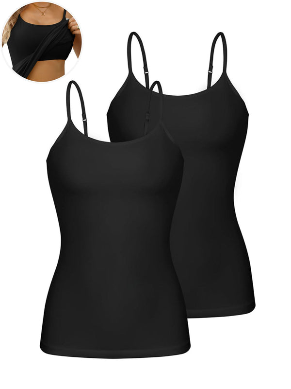 ANFERRY Womens Cotton Camisoles with Shelf Bra Solid Basic Spaghetti Straps Tank Tops Camis Pack of 2