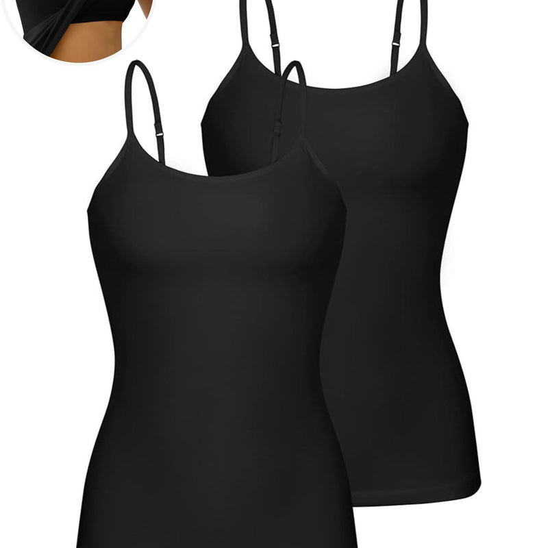 ANFERRY Womens Cotton Camisoles with Shelf Bra Solid Basic Spaghetti Straps Tank Tops Camis Pack of 2