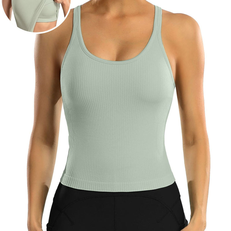 ANFERRY Ribbed Athletic Tank Tops for Women with Built in Bra Racerback Seamless Scoop Neck Workout Camis Top