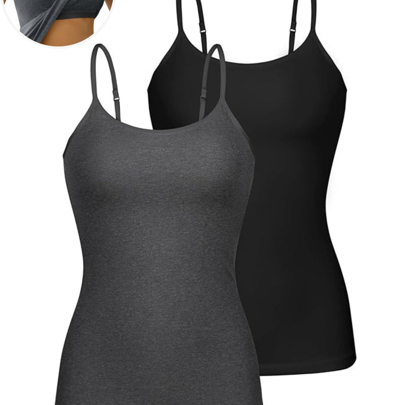 ANFERRY Womens Cotton Camisoles with Shelf Bra Solid Basic Spaghetti Straps Tank Tops Camis Pack of 2