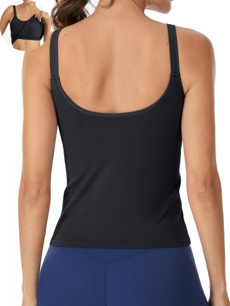 ANFERRY Women Fitted Workout Tank Tops with Built in Bra Ribbed Seamless U Back Basic Gym Camisoles