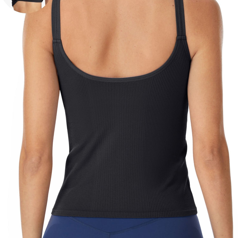 ANFERRY Women Fitted Workout Tank Tops with Built in Bra Ribbed Seamless U Back Basic Gym Camisoles