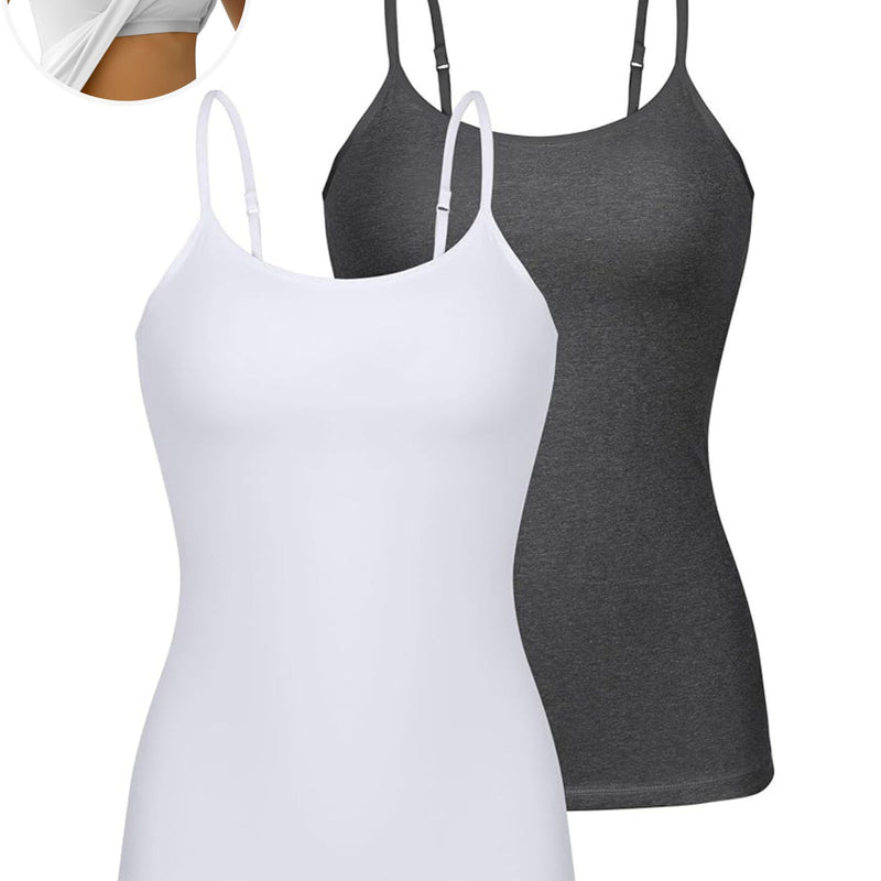 ANFERRY Womens Cotton Camisoles with Shelf Bra Solid Basic Spaghetti Straps Tank Tops Camis Pack of 2