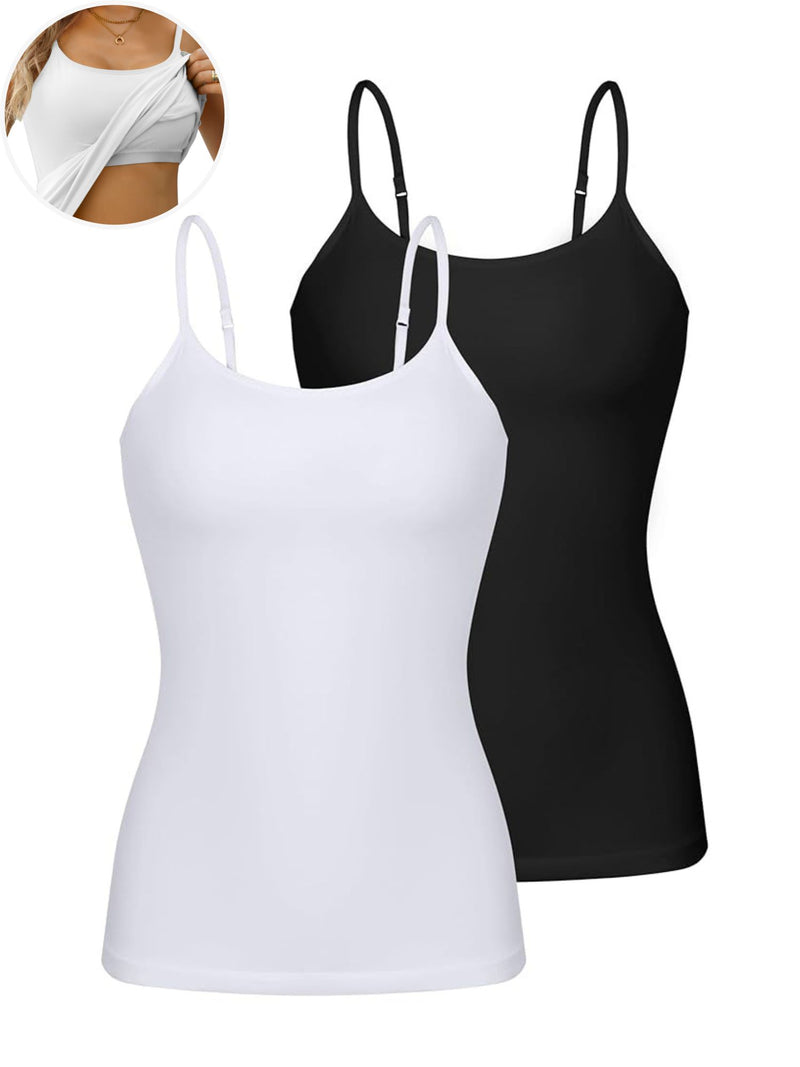 ANFERRY Womens Cotton Camisoles with Shelf Bra Solid Basic Spaghetti Straps Tank Tops Camis Pack of 2
