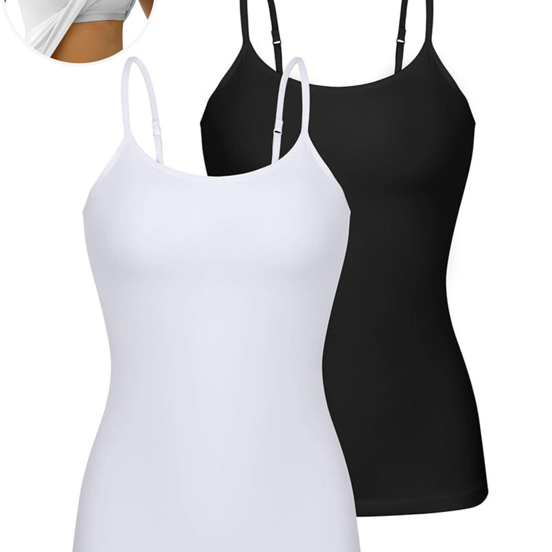 ANFERRY Womens Cotton Camisoles with Shelf Bra Solid Basic Spaghetti Straps Tank Tops Camis Pack of 2