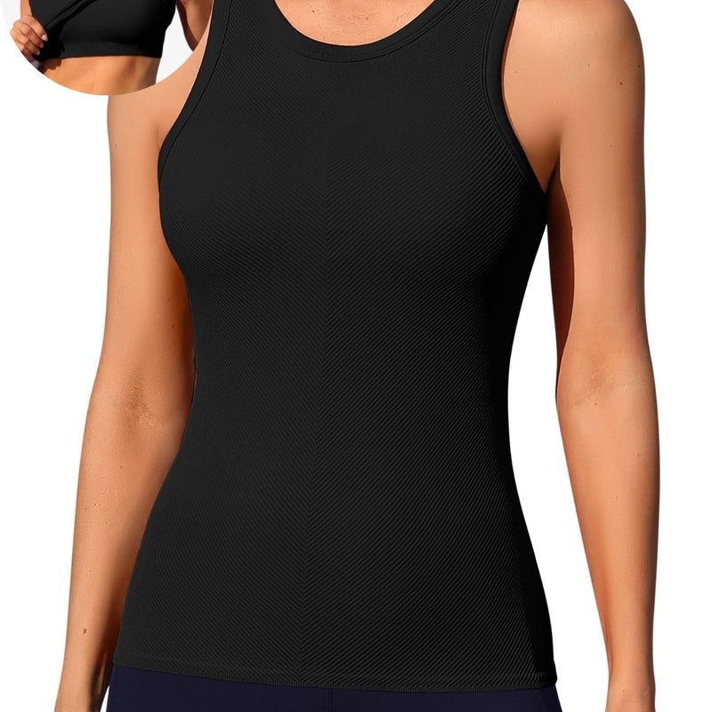 ANFERRY Ribbed Workout Tank Tops for Women Seamless Full Length Athletic Camisole with Built in Bra
