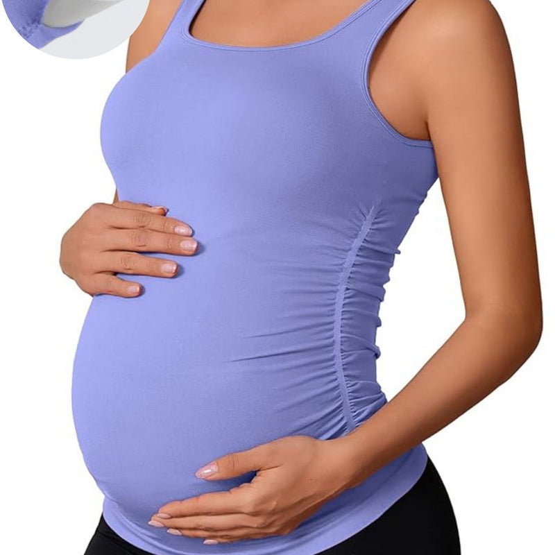 ANFERRY Maternity Tank Top Women Seamless Side Ruching Pregnancy Basic Shirts with Built in Bras
