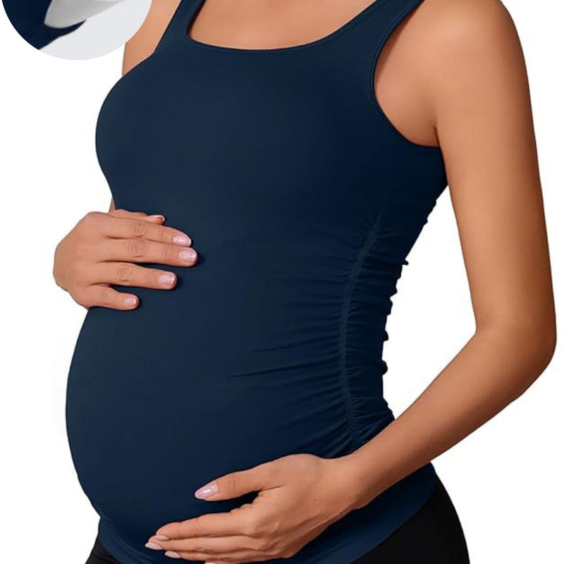 ANFERRY Maternity Tank Top Women Seamless Side Ruching Pregnancy Basic Shirts with Built in Bras