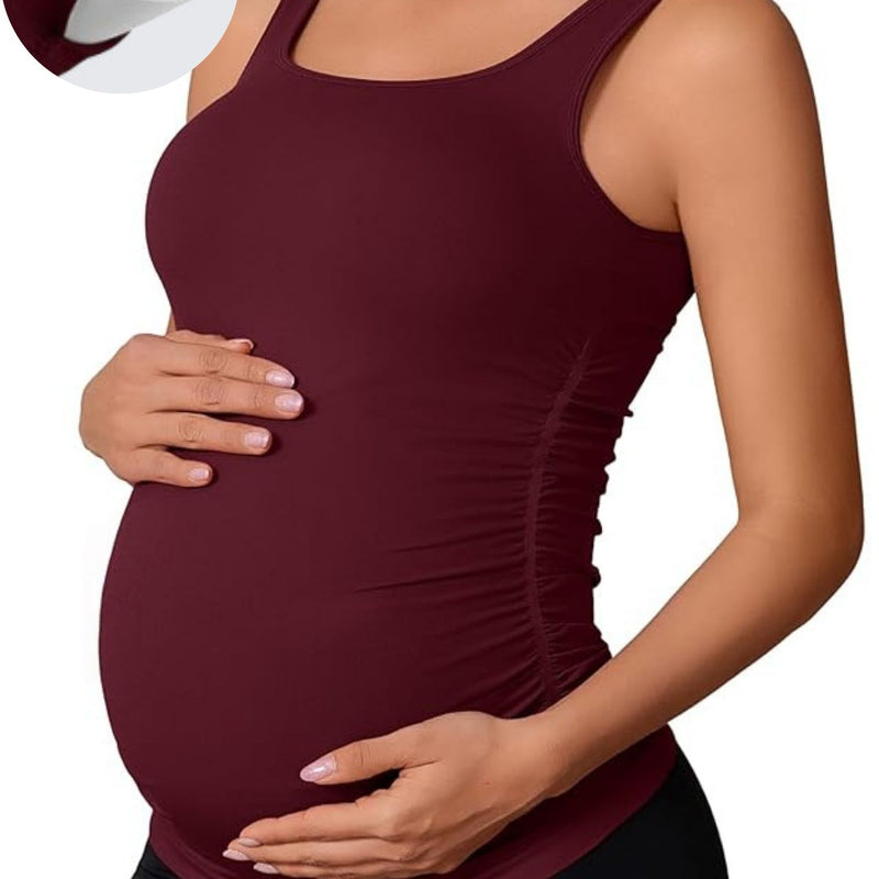 ANFERRY Maternity Tank Top Women Seamless Side Ruching Pregnancy Basic Shirts with Built in Bras