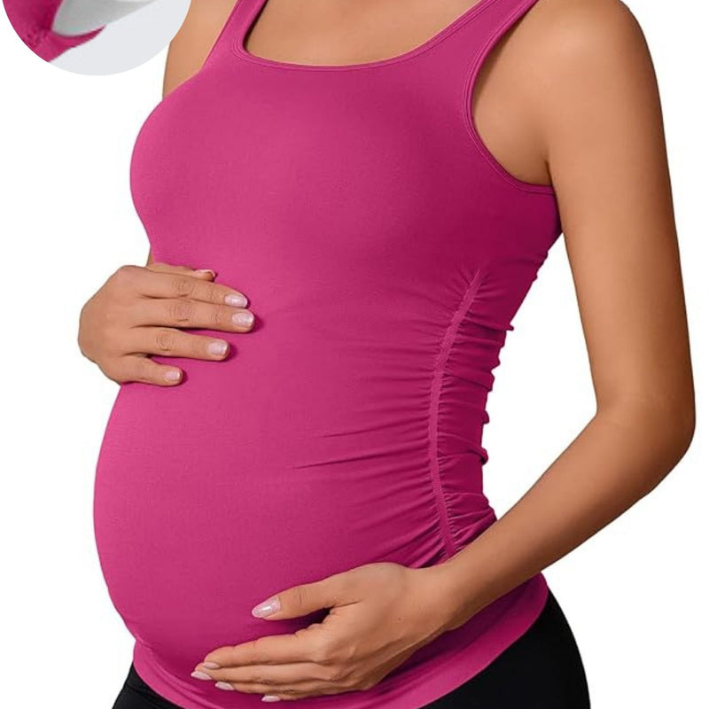 ANFERRY Maternity Tank Top Women Seamless Side Ruching Pregnancy Basic Shirts with Built in Bras