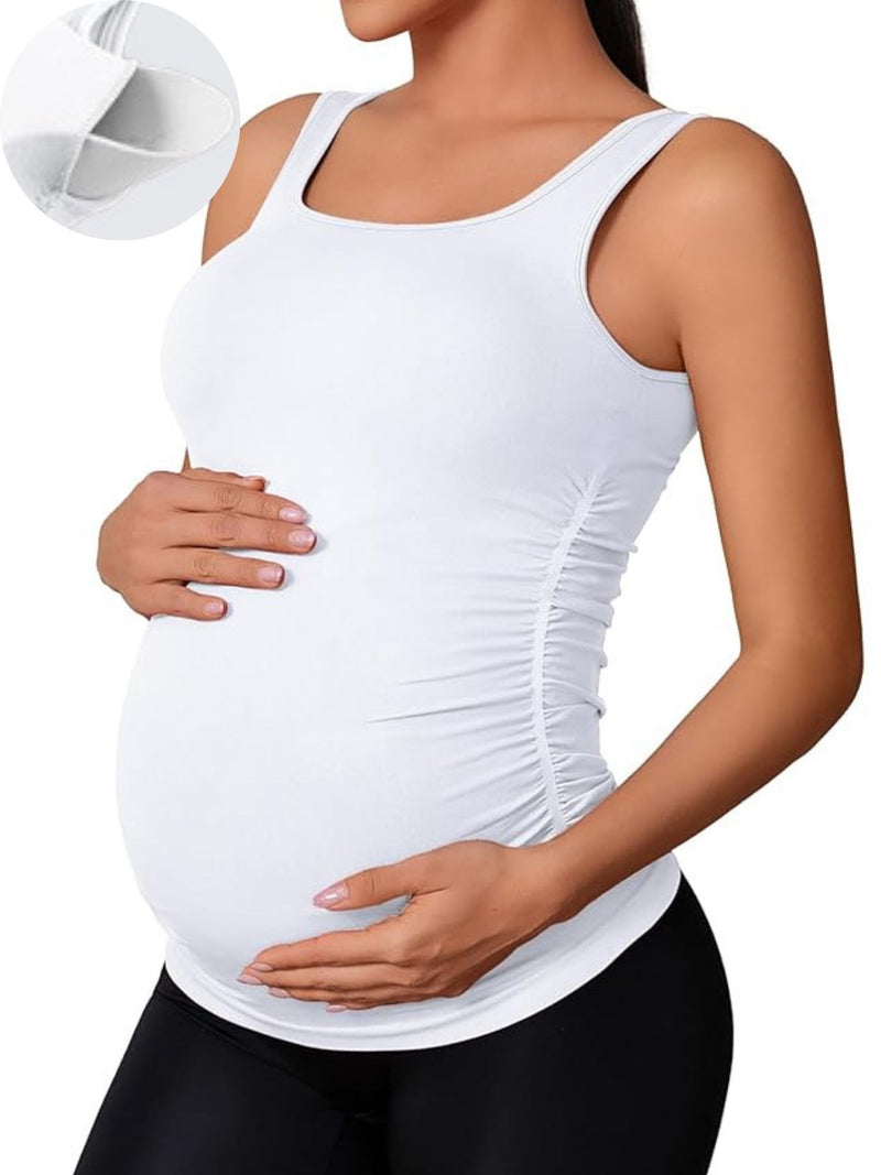 ANFERRY Maternity Tank Top Women Seamless Side Ruching Pregnancy Basic Shirts with Built in Bras