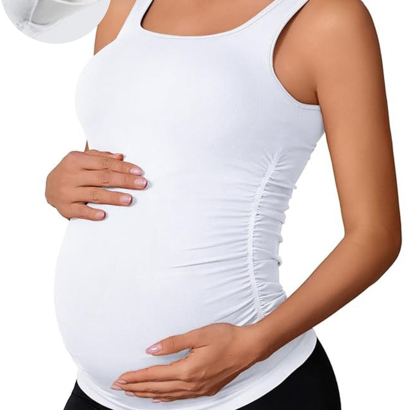 ANFERRY Maternity Tank Top Women Seamless Side Ruching Pregnancy Basic Shirts with Built in Bras
