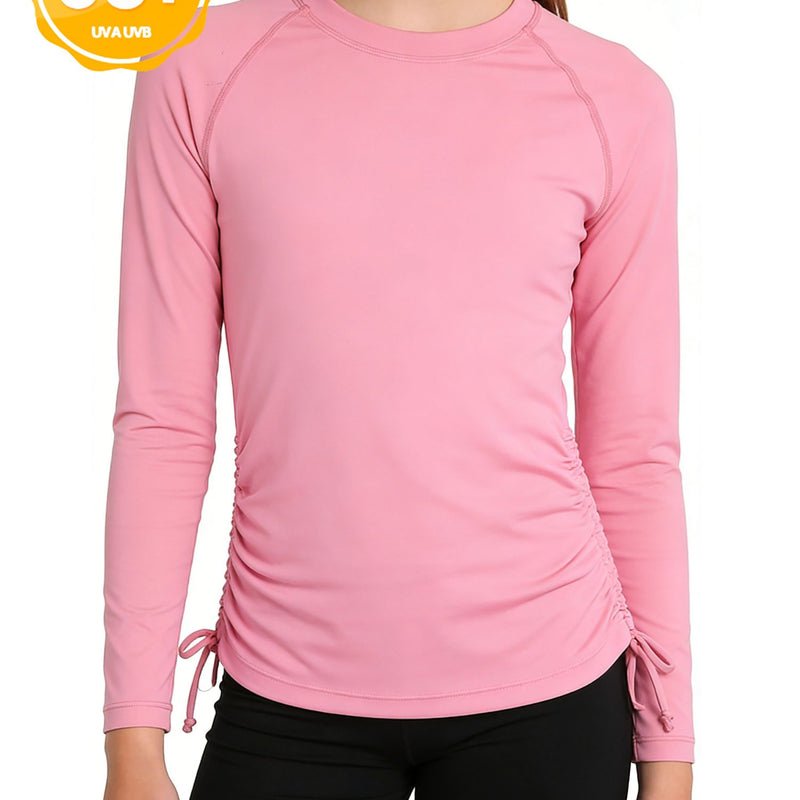 ANFERRY Girls Rash Guard Long Sleeve UPF50+ Sun Protection Swim Top Outdoor Athletic Shirts,Sizes 7-16