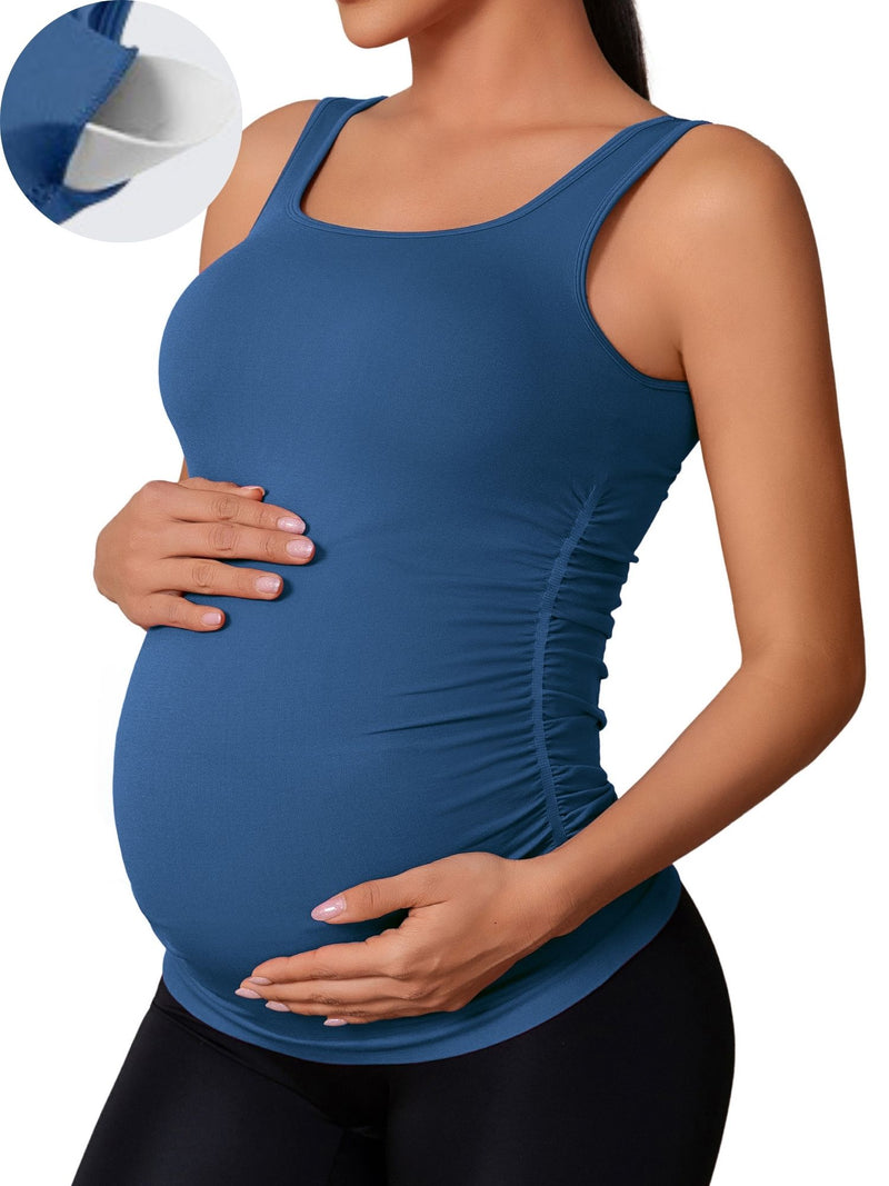ANFERRY Maternity Tank Top Women Seamless Side Ruching Pregnancy Basic Shirts with Built in Bras