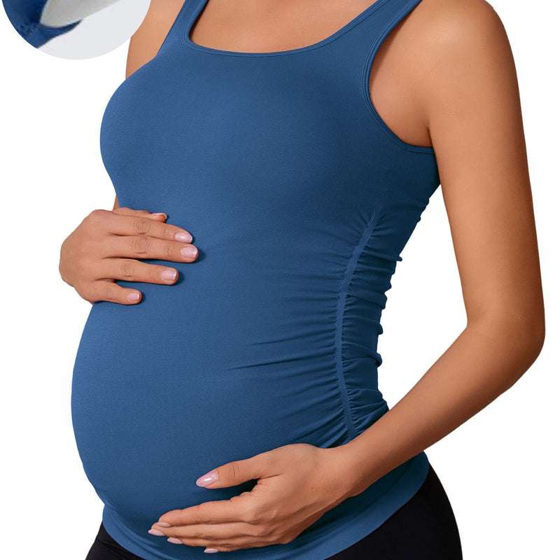 ANFERRY Maternity Tank Top Women Seamless Side Ruching Pregnancy Basic Shirts with Built in Bras