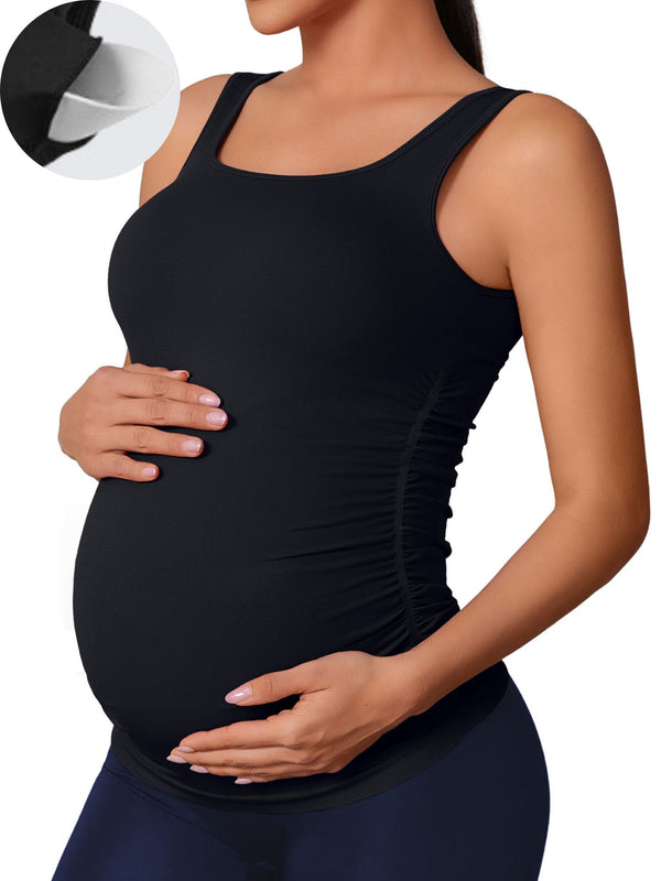 ANFERRY Maternity Tank Top Women Seamless Side Ruching Pregnancy Basic Shirts with Built in Bras