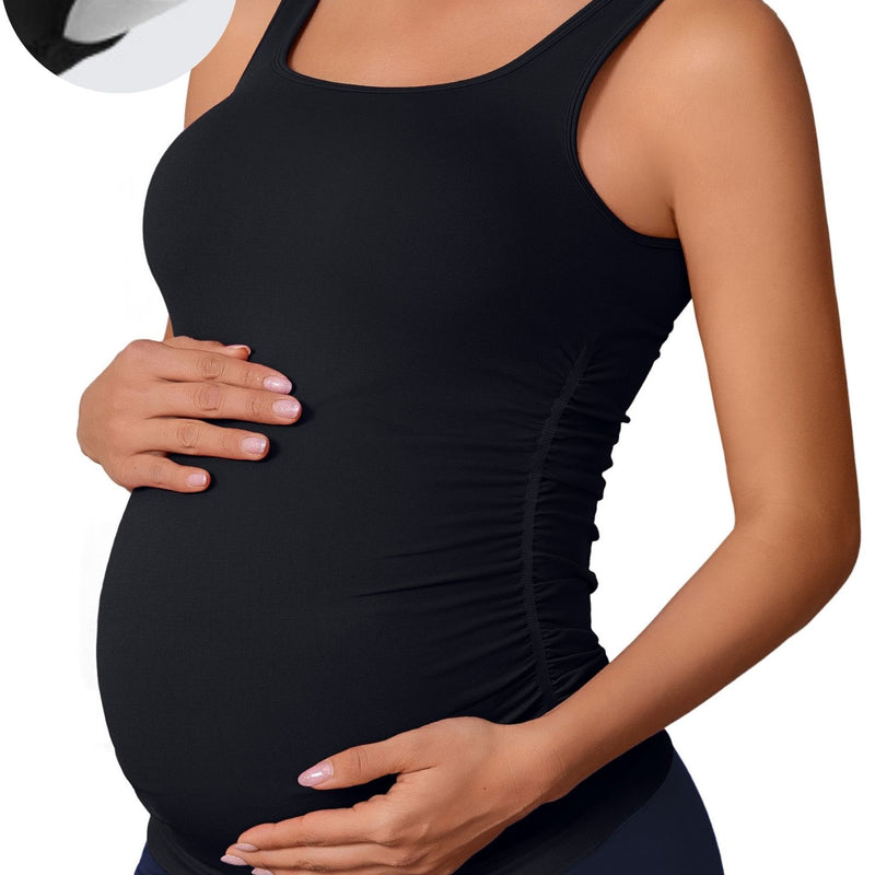 ANFERRY Maternity Tank Top Women Seamless Side Ruching Pregnancy Basic Shirts with Built in Bras