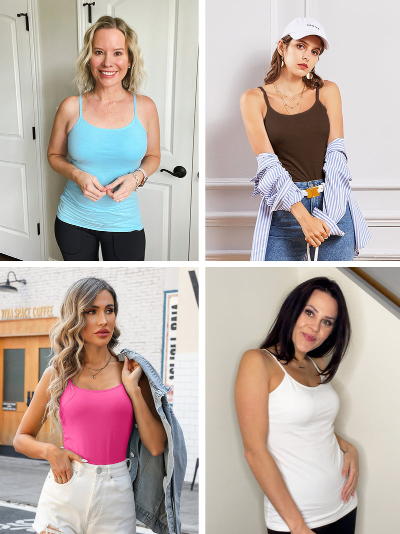 V FOR CITY Women's Shelf Bra Camisole Tops Adjustable Spaghetti Strap Cami Tank Cotton Undershirts 2 Pack
