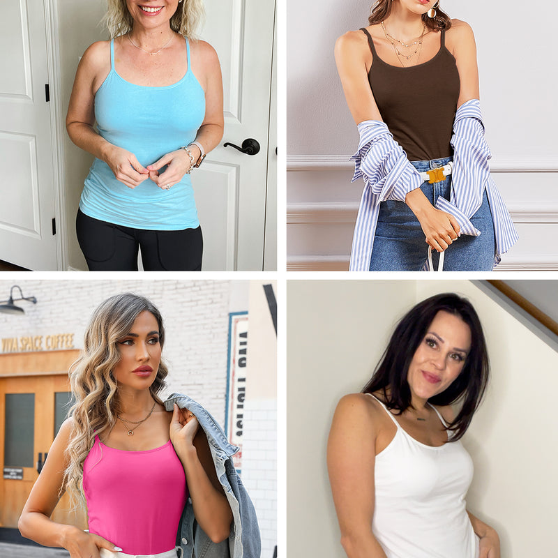 V FOR CITY Women's Shelf Bra Camisole Tops Adjustable Spaghetti Strap Cami Tank Cotton Undershirts 2 Pack