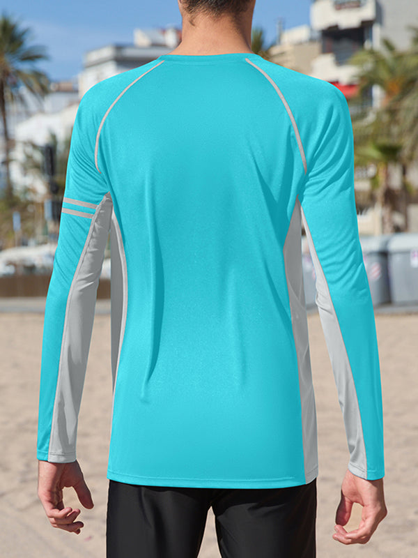 ANFERRY Men Swim Shirts Quick Dry UPF50+ Sun Protection Athletic Rash Guards Long Sleeve Color Block Swimwear