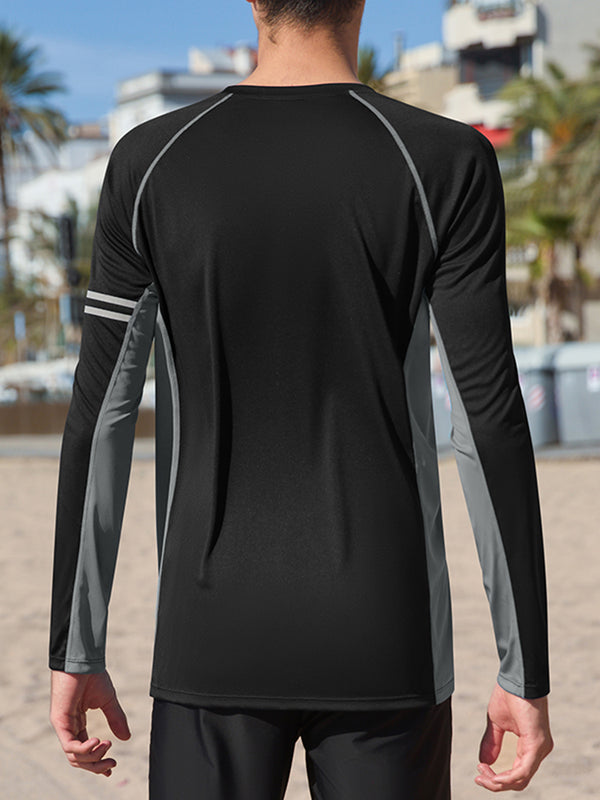 ANFERRY Men Swim Shirts Quick Dry UPF50+ Sun Protection Athletic Rash Guards Long Sleeve Color Block Swimwear