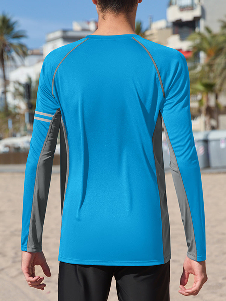ANFERRY Men Swim Shirts Quick Dry UPF50+ Sun Protection Athletic Rash Guards Long Sleeve Color Block Swimwear