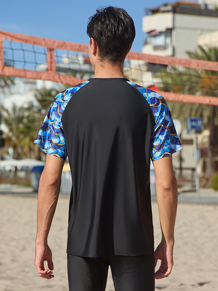 ANFERRY Short Sleeve Swim Shirts for Men Printed UPF50+ Sun Protection Athletic Rash Guards Top