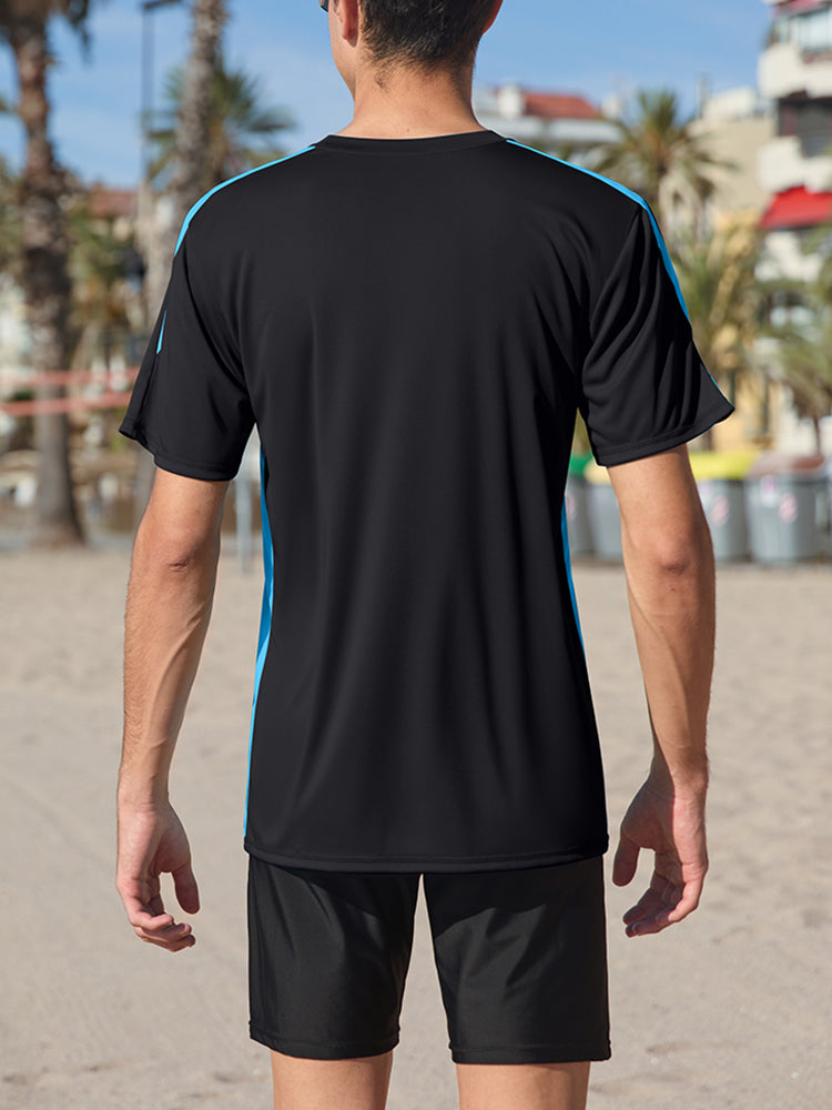 ANFERRY Men Swim Shirts Color Block UPF50+ Sun Protection Rash Guard Quick Dry Stretchy Swim Top