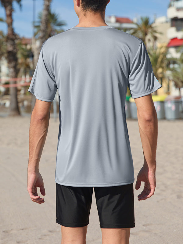 ANFERRY Men Swim Shirts Color Block UPF50+ Sun Protection Rash Guard Quick Dry Stretchy Swim Top