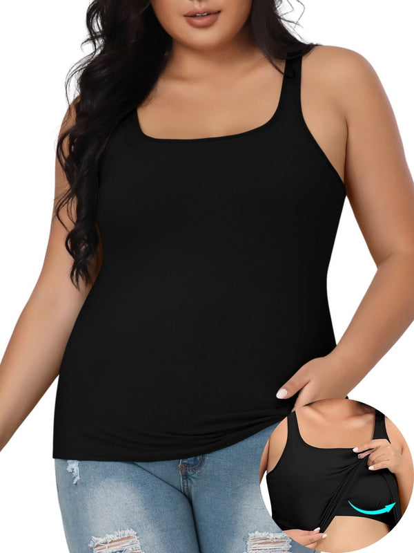 Beautyin Plus Size Tank Top for Women Adjustable Spaghetti Wide Straps Sleeveless T-shirts Cami