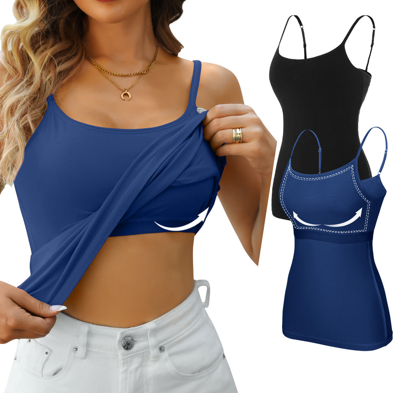 V FOR CITY Women's Shelf Bra Camisole Tops Adjustable Spaghetti Strap Cami Tank Cotton Undershirts 2 Pack