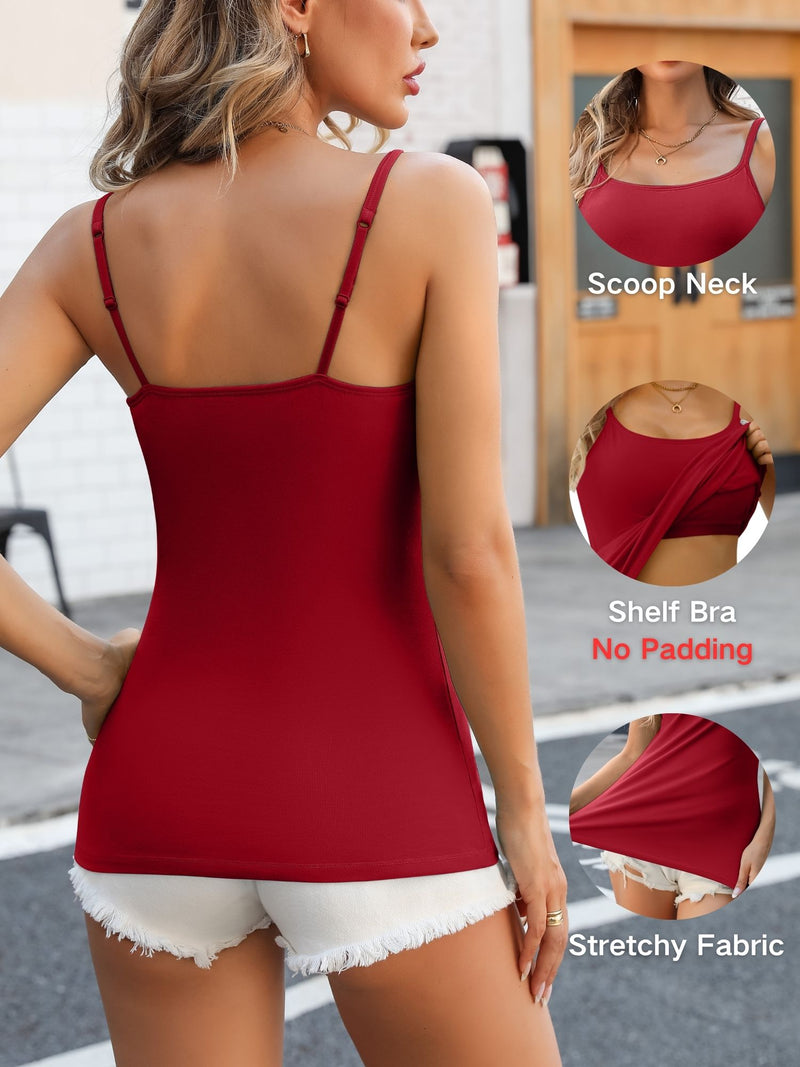 ANFERRY Womens Cotton Camisoles with Shelf Bra Solid Basic Spaghetti Straps Tank Tops Camis Pack of 2