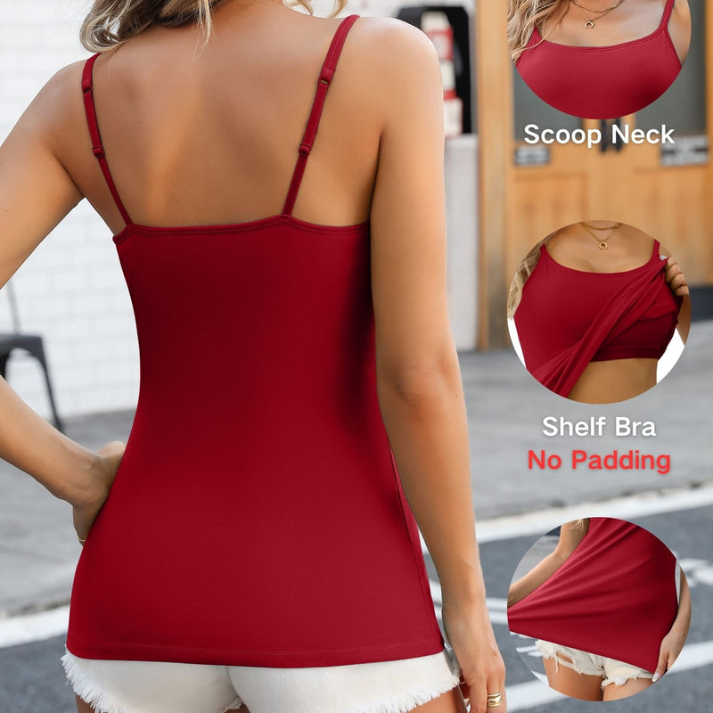 ANFERRY Womens Cotton Camisoles with Shelf Bra Solid Basic Spaghetti Straps Tank Tops Camis Pack of 2