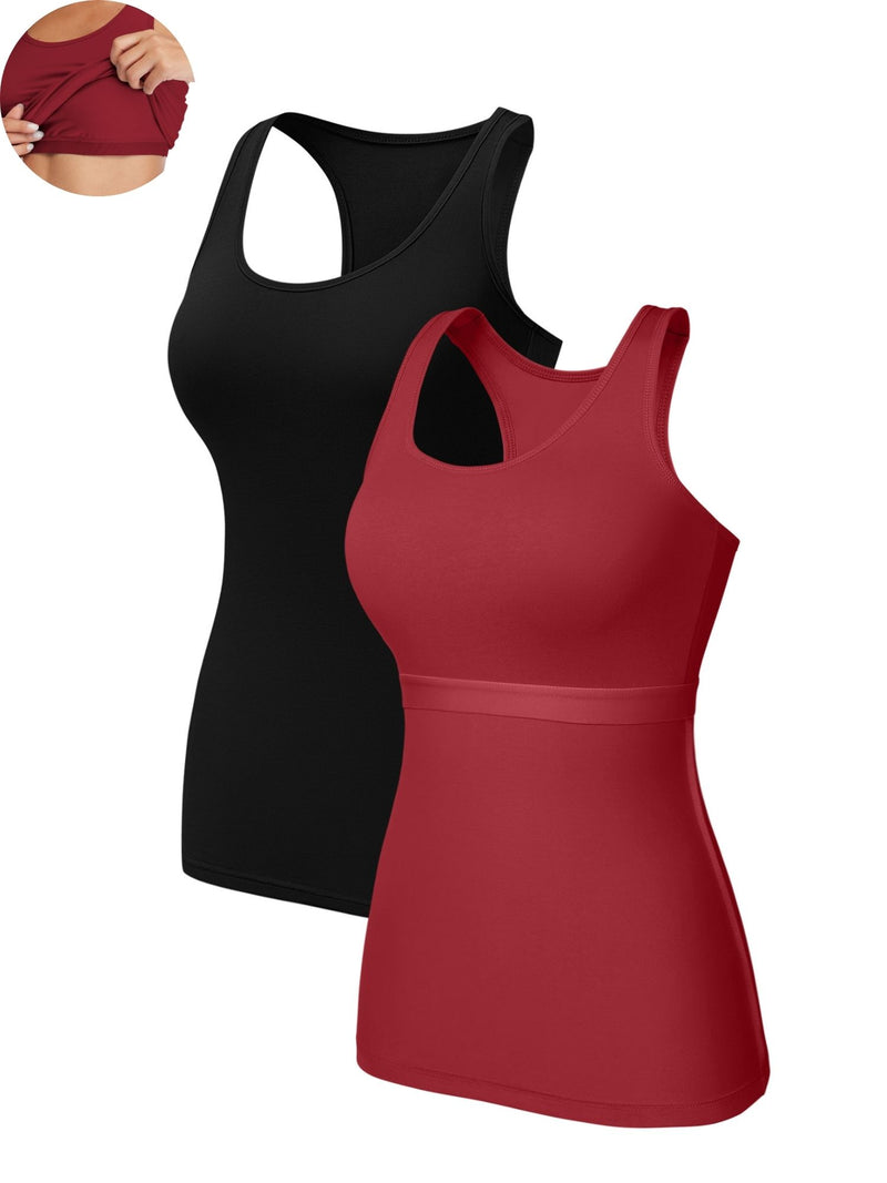 ANFERRY Women Tank Top with Shelf Bra Cotton Camisole Undershirt Pack of 2