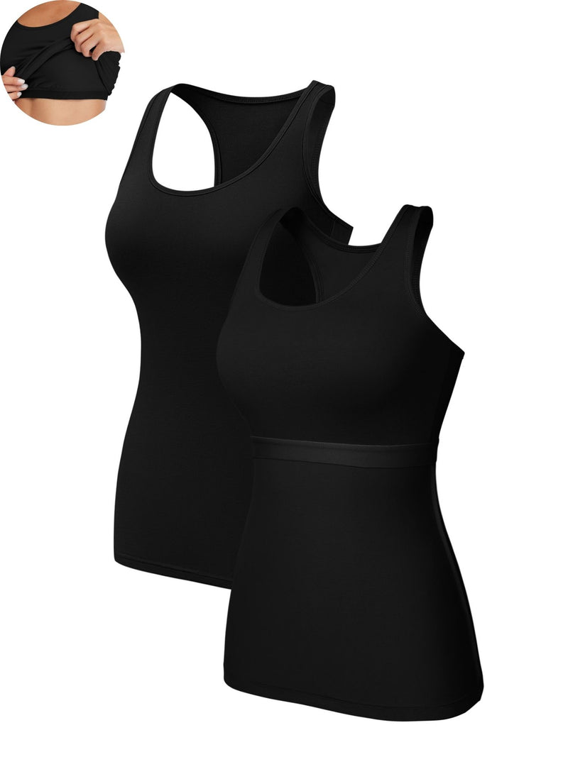 ANFERRY Women Tank Top with Shelf Bra Cotton Camisole Undershirt Pack of 2