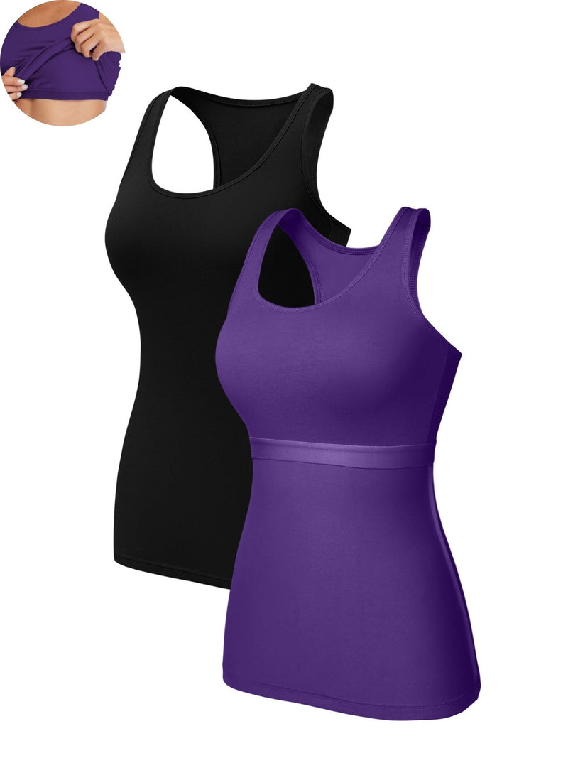 ANFERRY Women Tank Top with Shelf Bra Cotton Camisole Undershirt Pack of 2